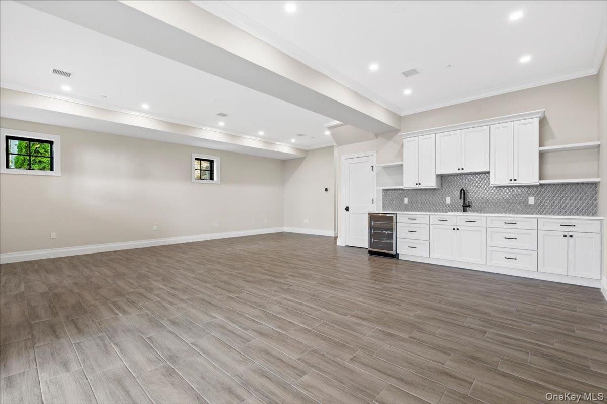 Empty room, Interior, Kitchen, Recessed Lighting, Wood Texture Flooring