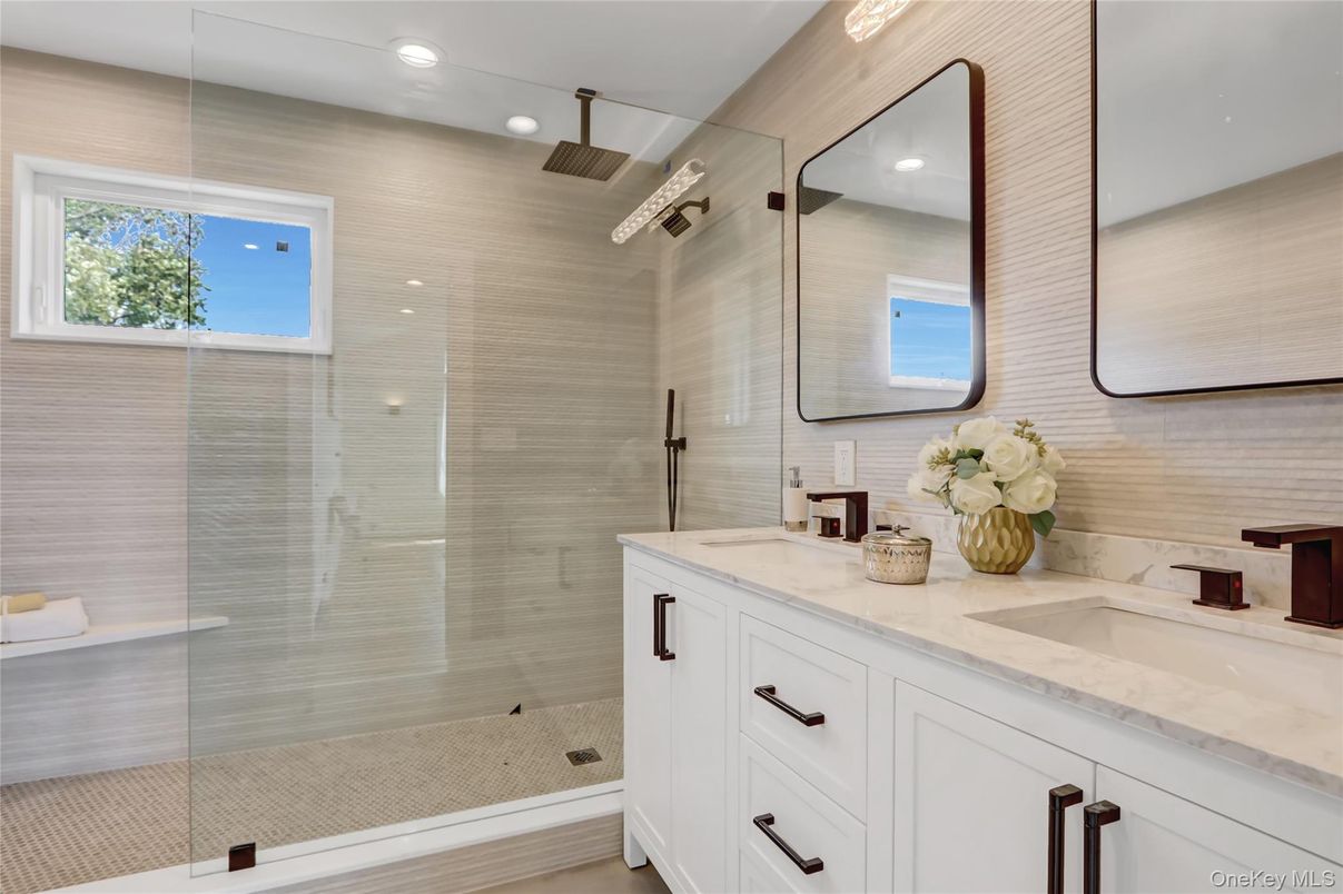 Bathroom, Dual Sink Vanities, Glass Shower, Interior, Recessed Lighting