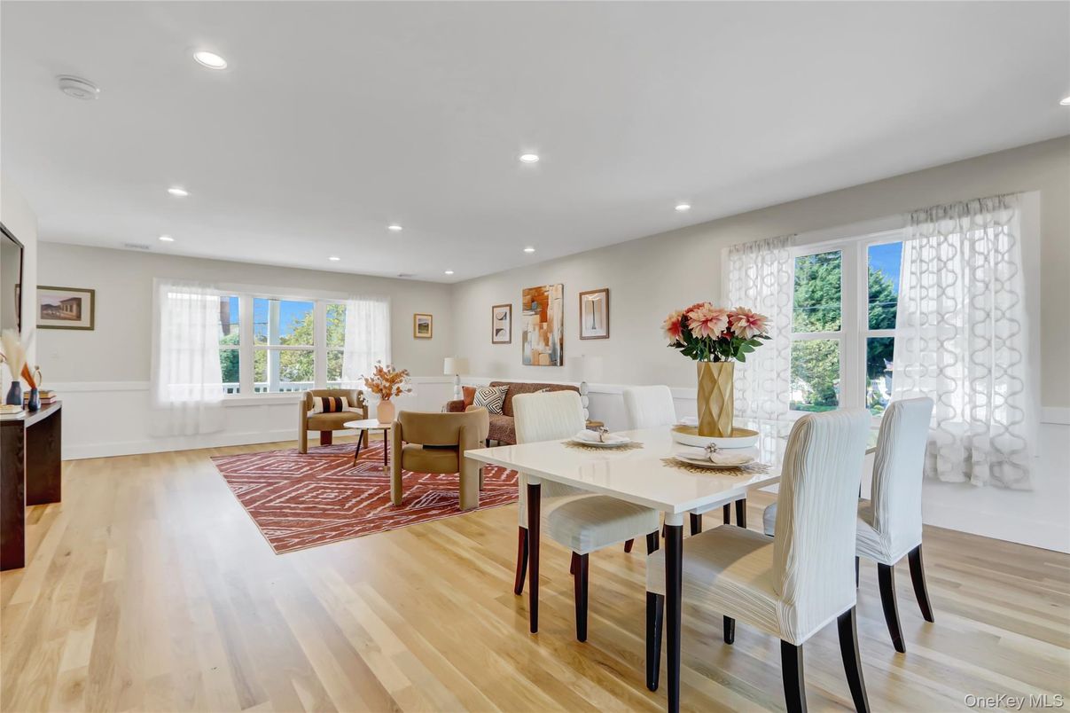 Dining room, Interior, Recessed Lighting, Wood Texture Flooring