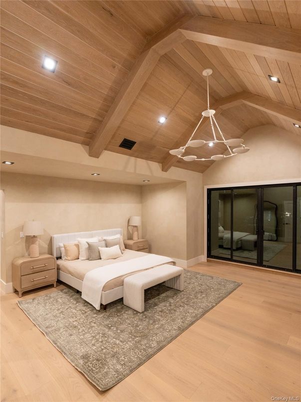 Bedroom, Interior, Recessed Lighting, Wooden Beams, Wooden Ceilings, Wood Texture Flooring