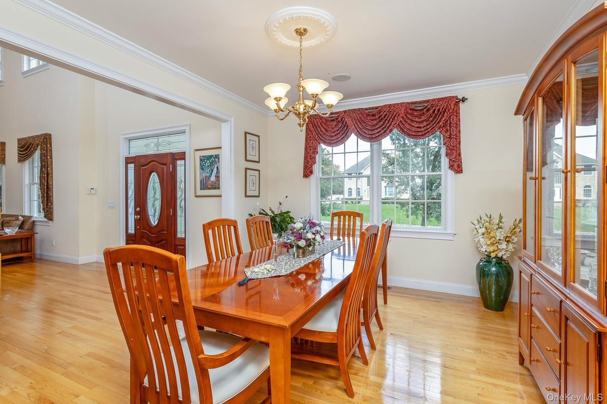 Chandelier, Dining room, Interior, Wood Texture Flooring