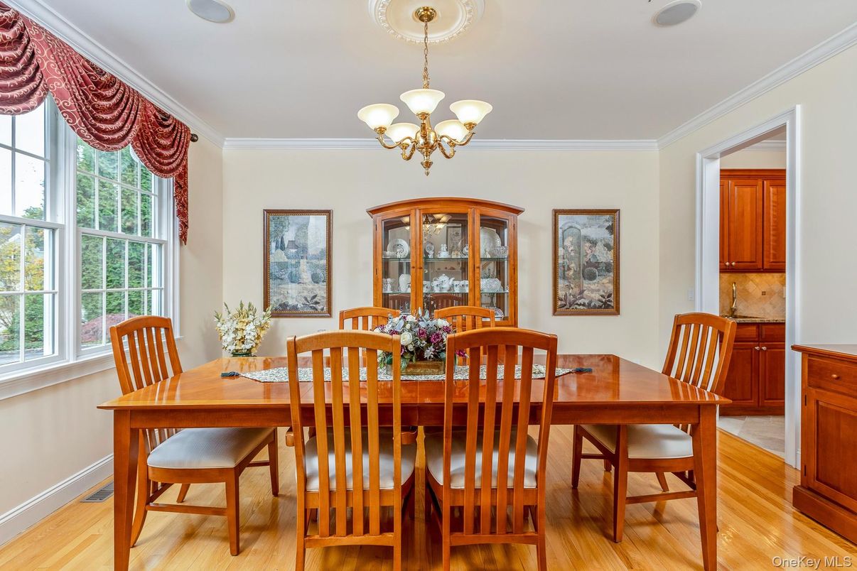 Chandelier, Dining room, Interior, Wood Texture Flooring
