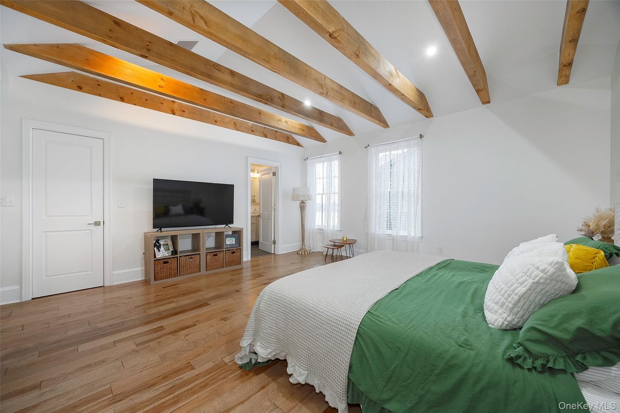 Bedroom, Interior, Recessed Lighting, Wooden Beams, Wood Texture Flooring