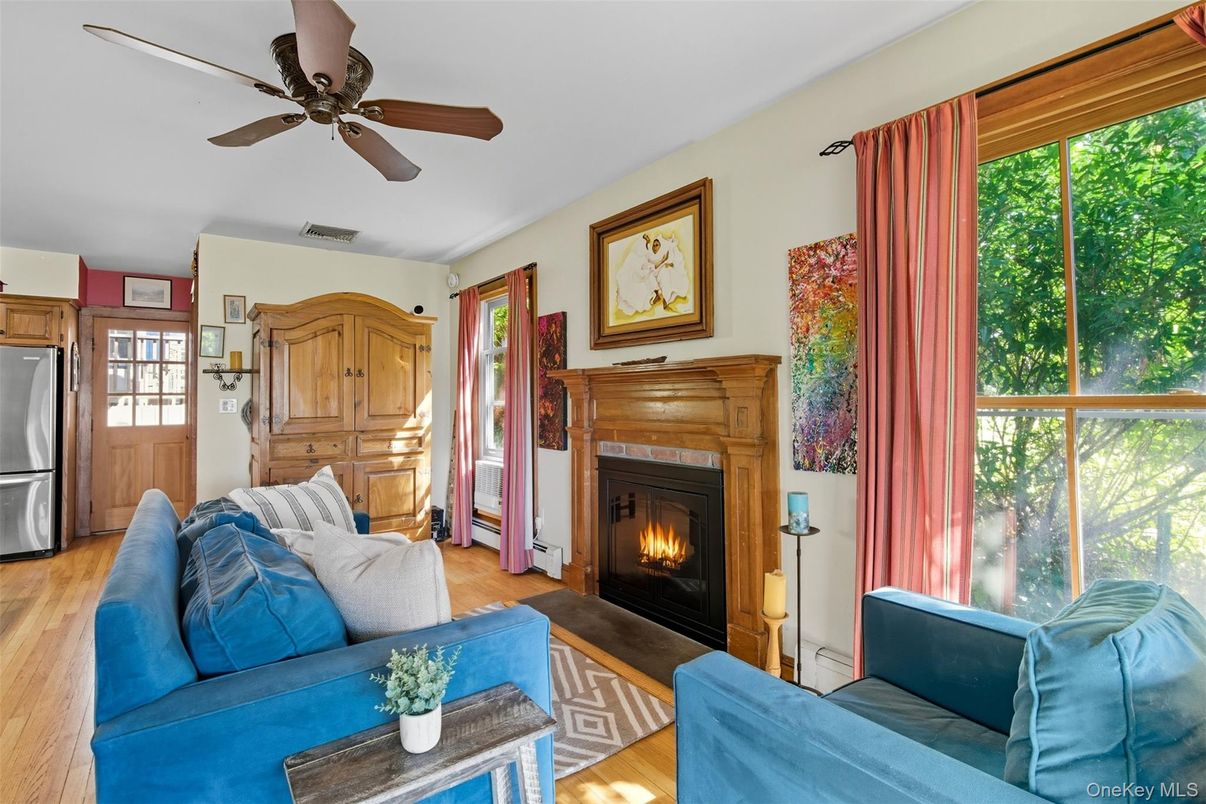 Fireplace, Interior, Kitchen, Living room, Wood Texture Flooring