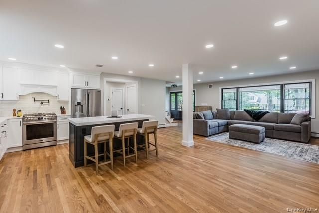 Interior, Kitchen, Living room, Recessed Lighting, Stainless Steel Appliances, Wood Texture Flooring