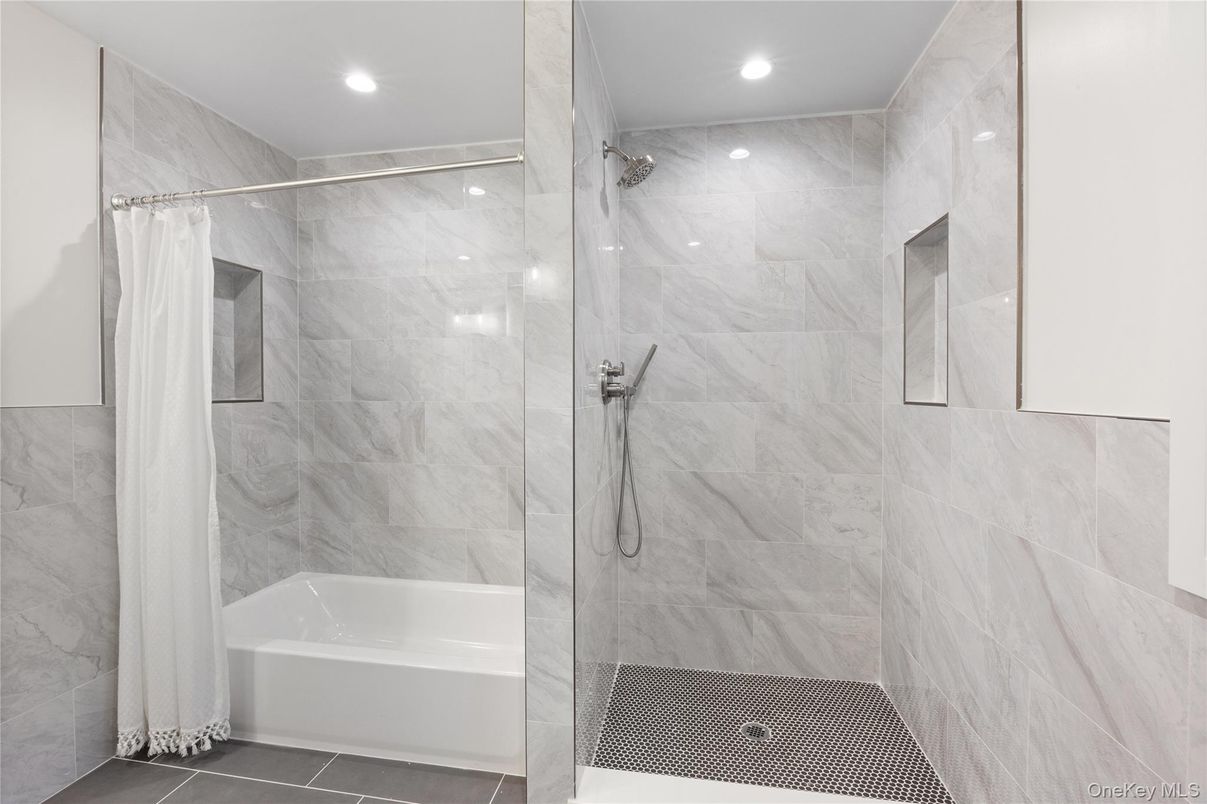 Bathroom, Glass Shower, Interior, Marble Walls, Recessed Lighting