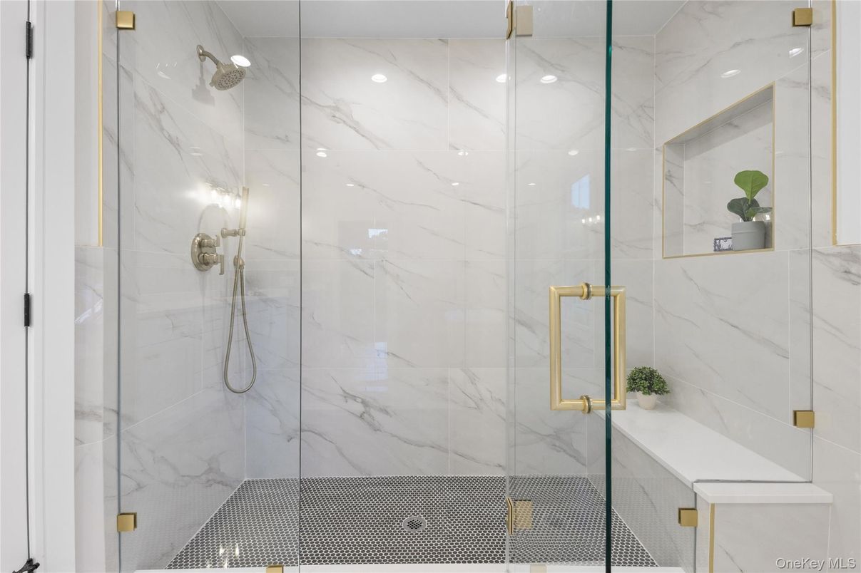 Bathroom, Glass Shower, Interior, Marble Walls