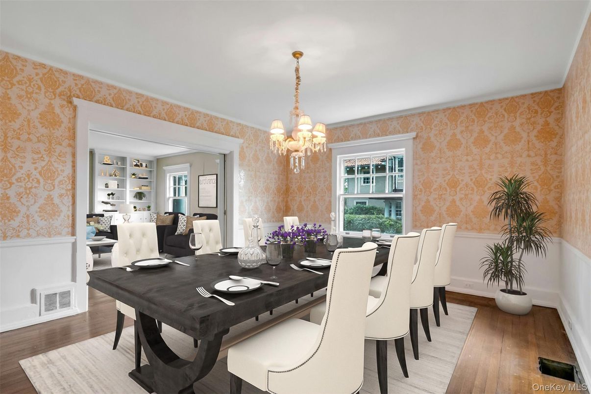 Chandelier, Dining room, Interior, Wood Texture Flooring