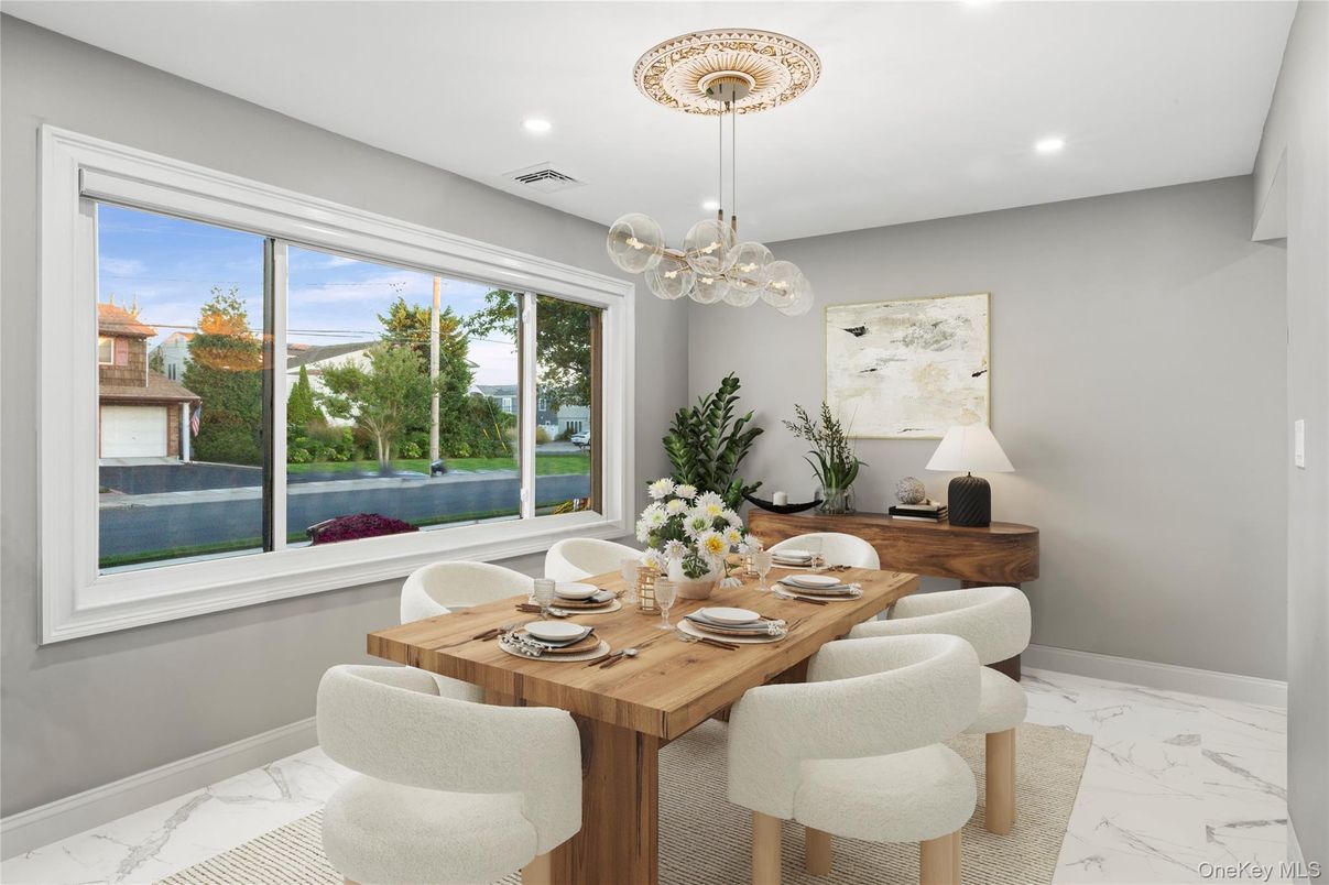 Dining room, Interior, Marble, Pendant Lights, Recessed Lighting