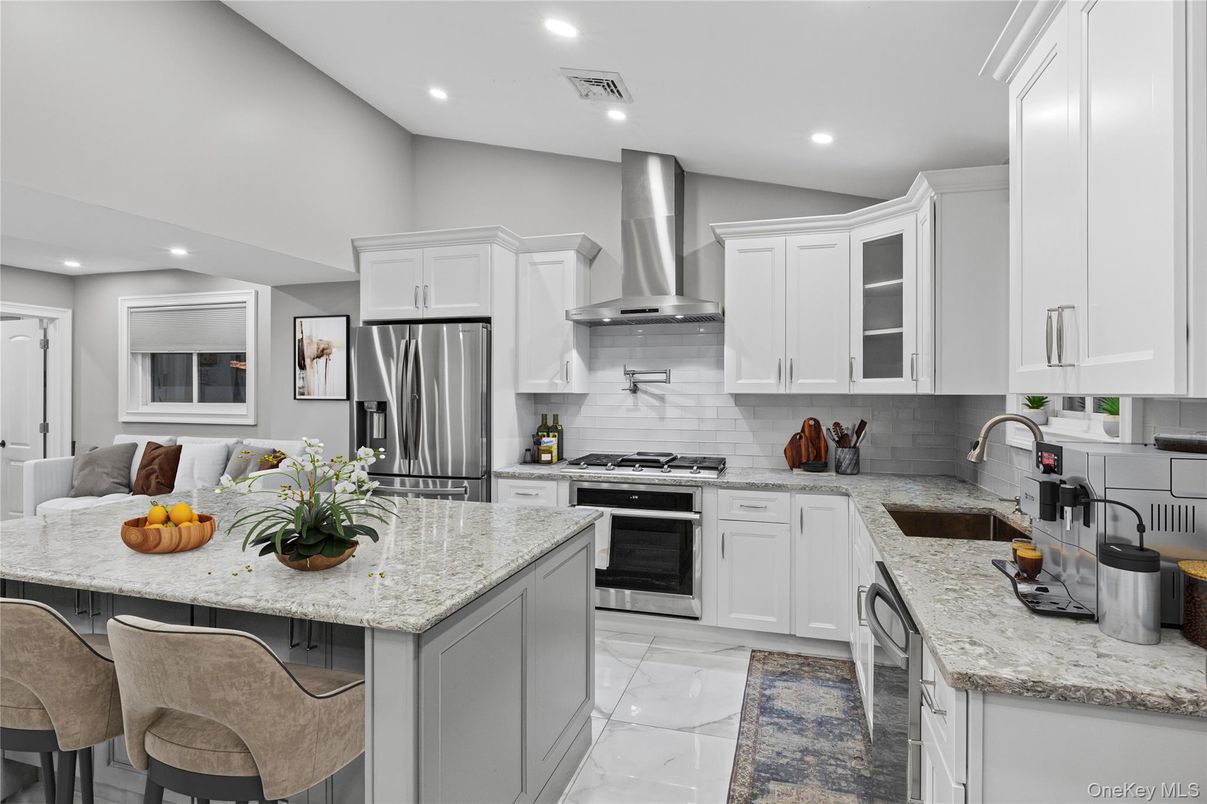 Interior, Kitchen, Marble, Recessed Lighting, Stainless Steel Appliances
