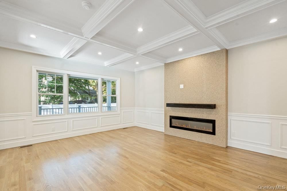 Empty room, Fireplace, Interior, Recessed Lighting, Wood Texture Flooring