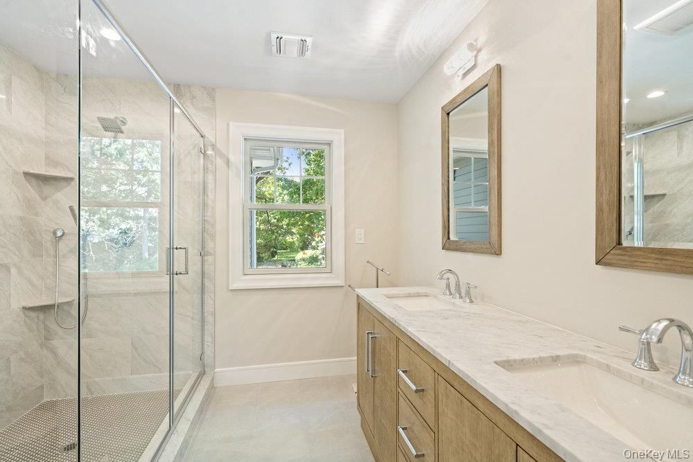 Bathroom, Dual Sink Vanities, Glass Shower, Interior, Recessed Lighting
