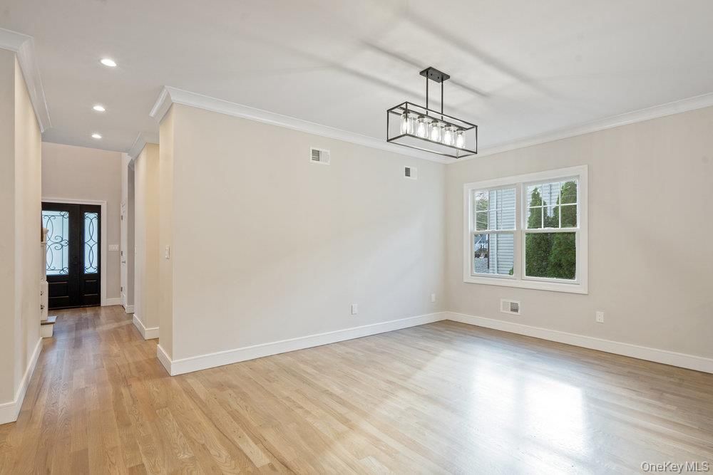 Empty room, Interior, Pendant Lights, Recessed Lighting, Wood Texture Flooring