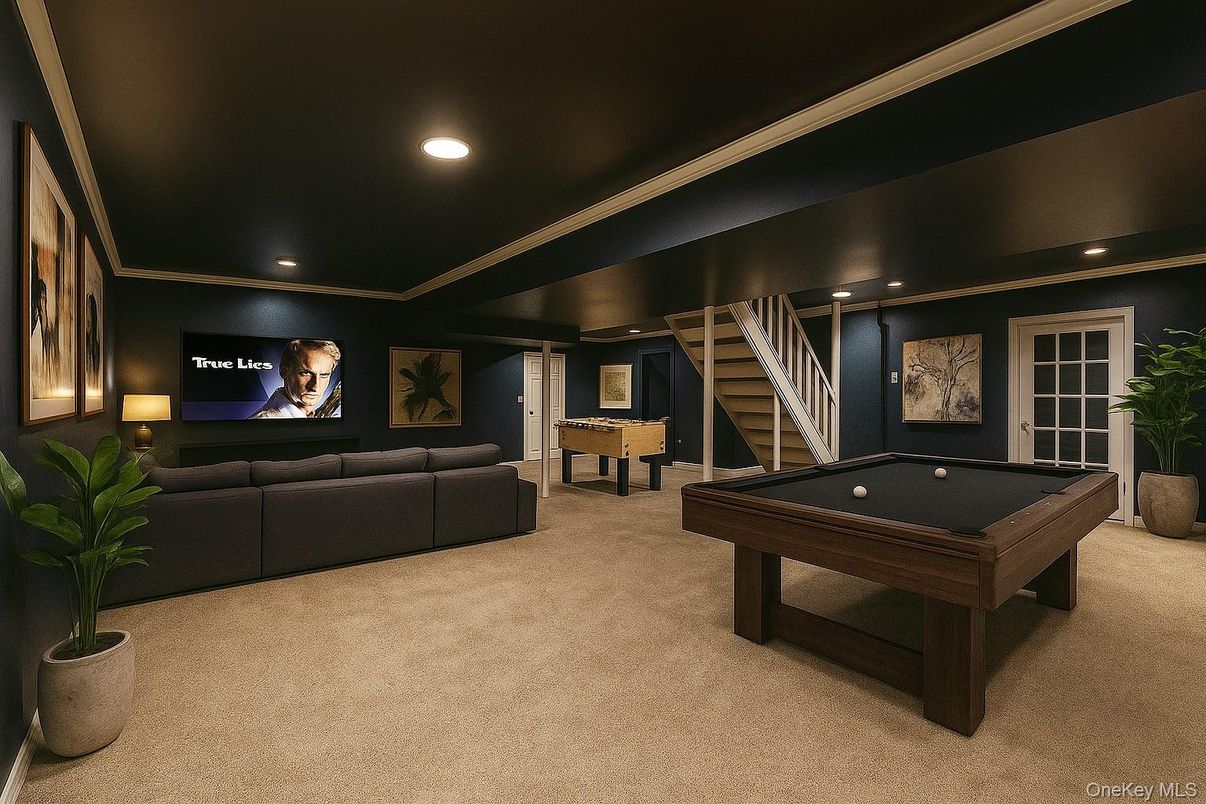 Billiard Table, Game Room, Interior, Recessed Lighting