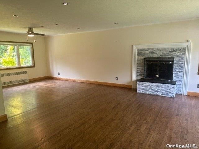 Empty room, Fireplace, Interior, Recessed Lighting, Wood Texture Flooring