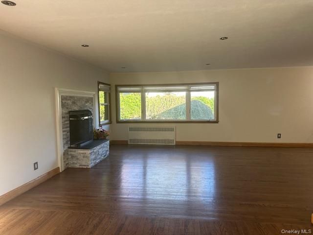 Empty room, Fireplace, Interior, Recessed Lighting, Wood Texture Flooring