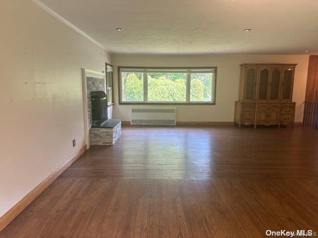 Empty room, Fireplace, Interior, Recessed Lighting, Wood Texture Flooring