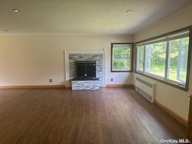 Empty room, Fireplace, Interior, Recessed Lighting, Wood Texture Flooring