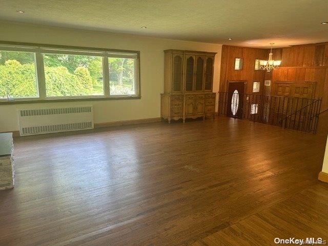 Chandelier, Empty room, Interior, Recessed Lighting, Wood Texture Flooring