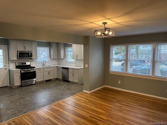 Interior, Kitchen, Pendant Lights, Stainless Steel Appliances, Wood Texture Flooring