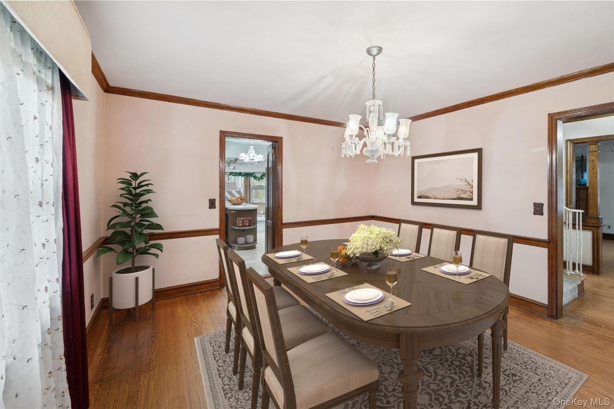 Chandelier, Dining room, Interior, Wood Texture Flooring