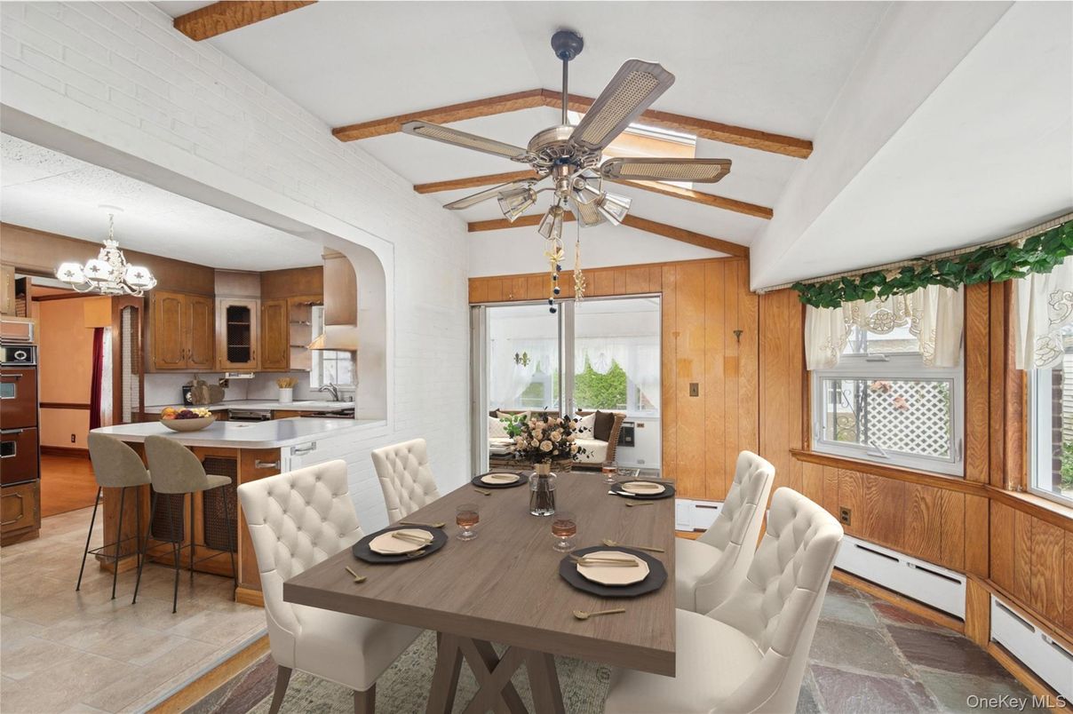 Chandelier, Dining room, Interior, Kitchen, Wooden Beams