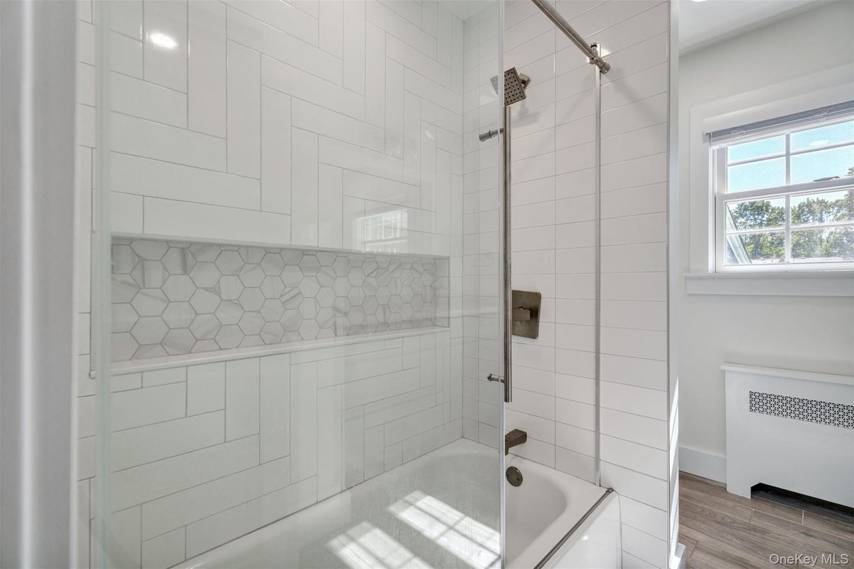 Bathroom, Glass Shower, Interior, Wood Texture Flooring