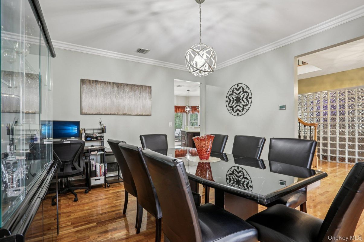 Dining room, Interior, Pendant Lights, Wood Texture Flooring