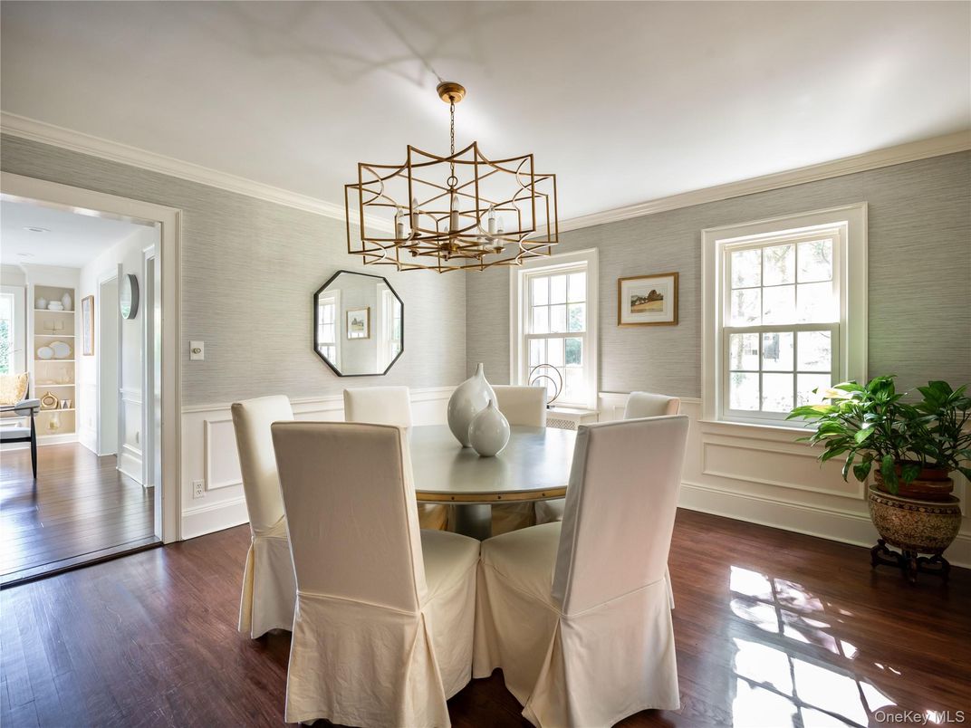 Chandelier, Dining room, Interior, Wood Texture Flooring