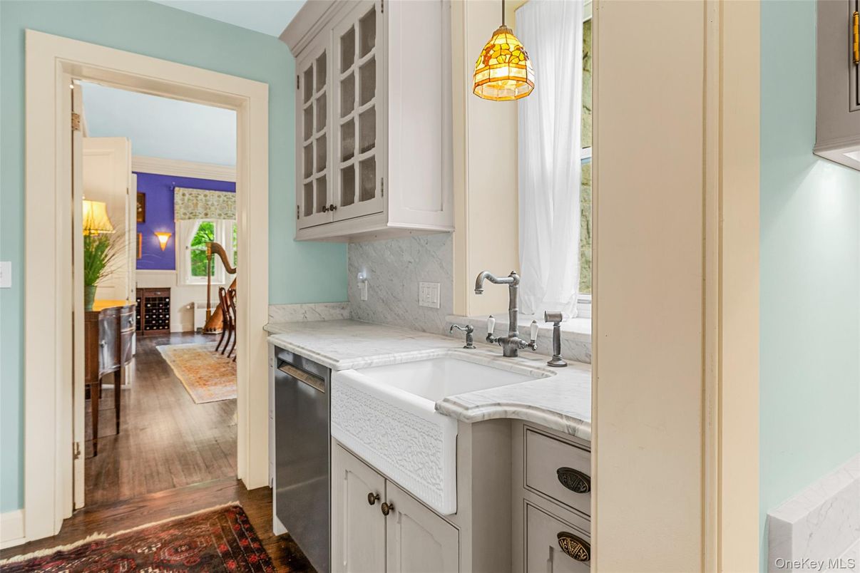 Interior, Kitchen, Marble Walls, Wood Texture Flooring