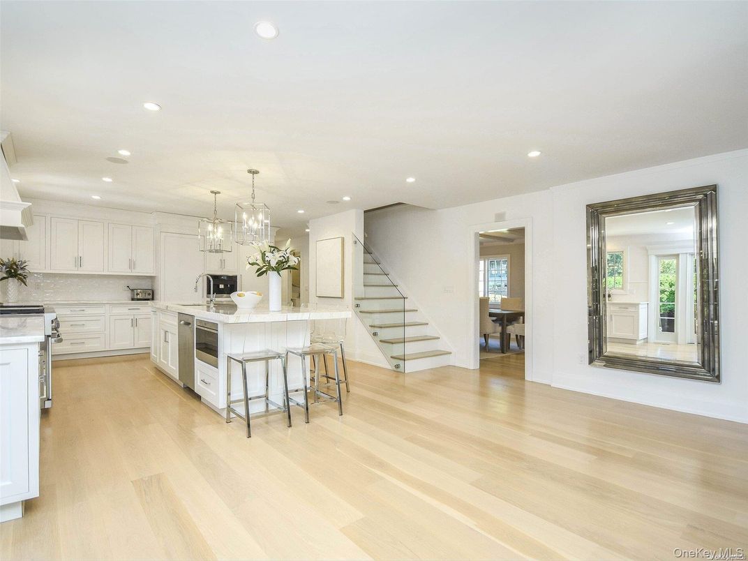 Chandelier, Interior, Kitchen, Pendant Lights, Recessed Lighting, Wood Texture Flooring