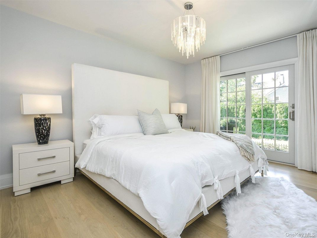 Bedroom, Chandelier, Interior, Wood Texture Flooring