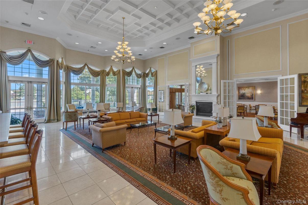 Chandelier, Dining room, Fireplace, Interior, Living room, Recessed Lighting