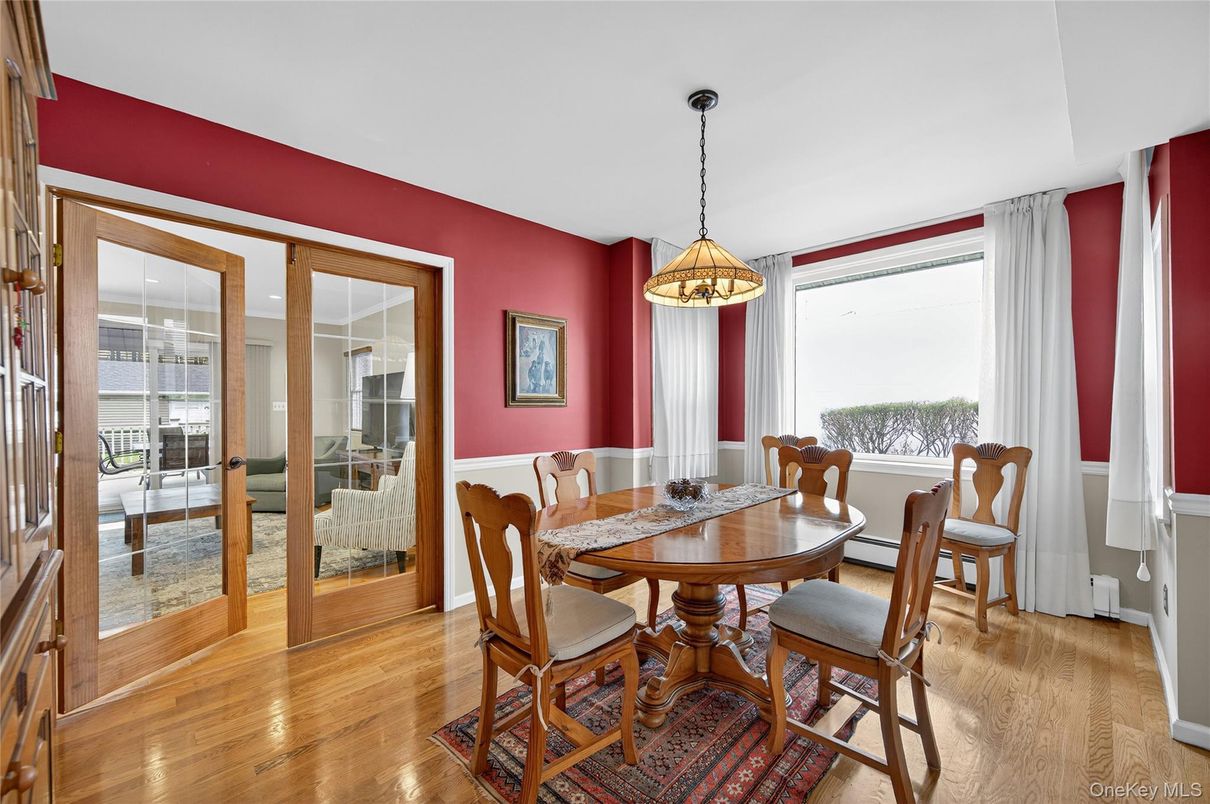 Dining room, Interior, Pendant Lights, Wood Texture Flooring
