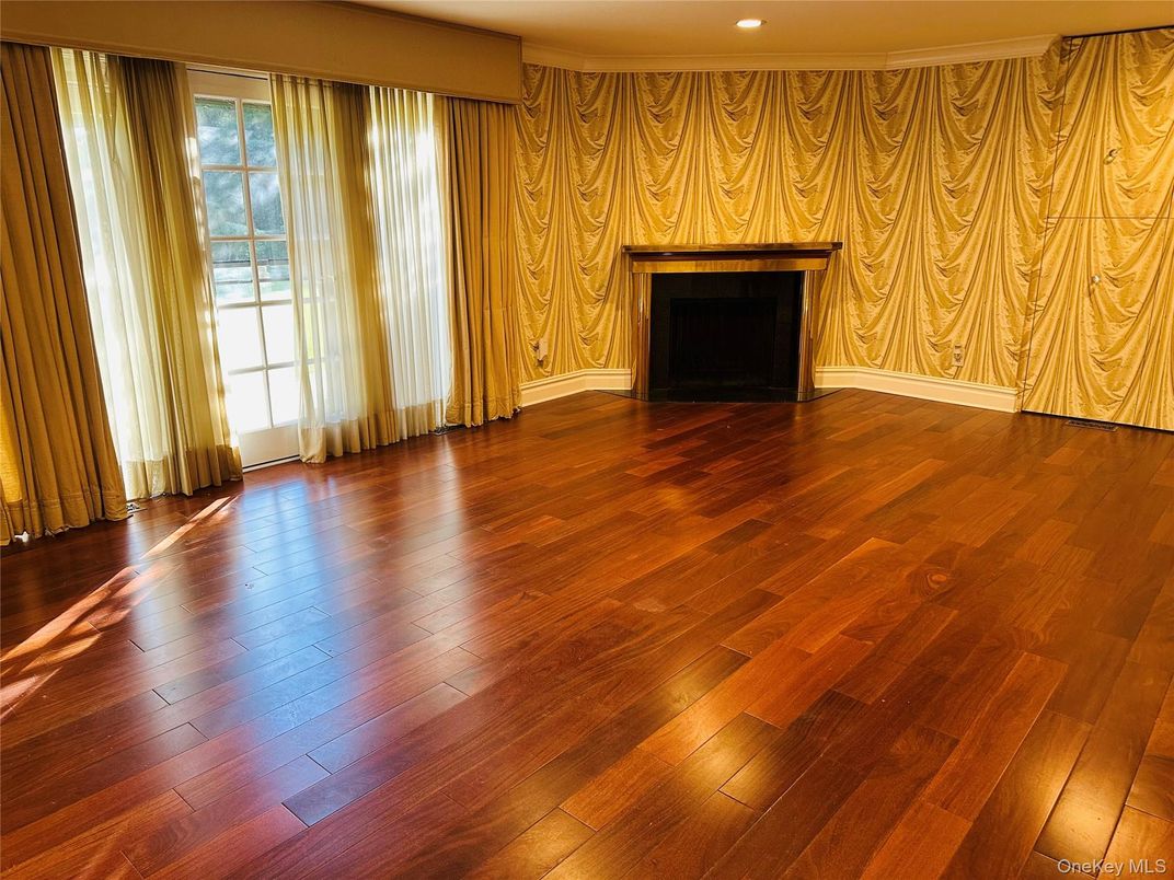 Empty room, Fireplace, Interior, Recessed Lighting, Wood Texture Flooring