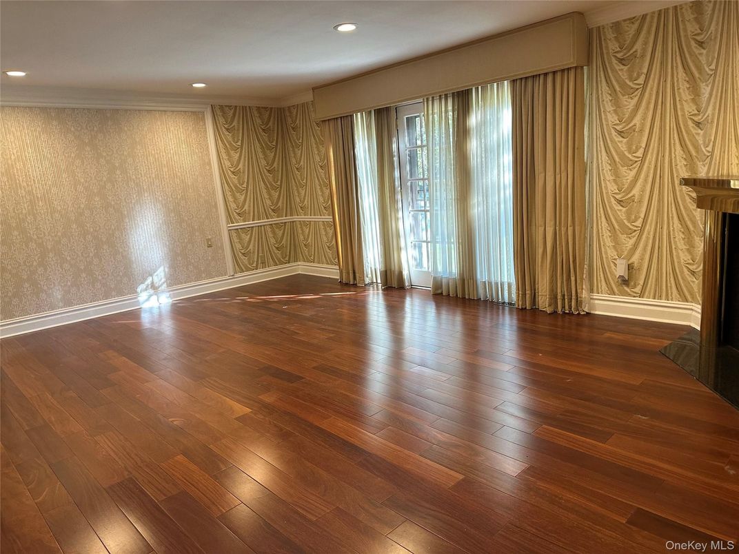 Empty room, Fireplace, Interior, Recessed Lighting, Wood Texture Flooring