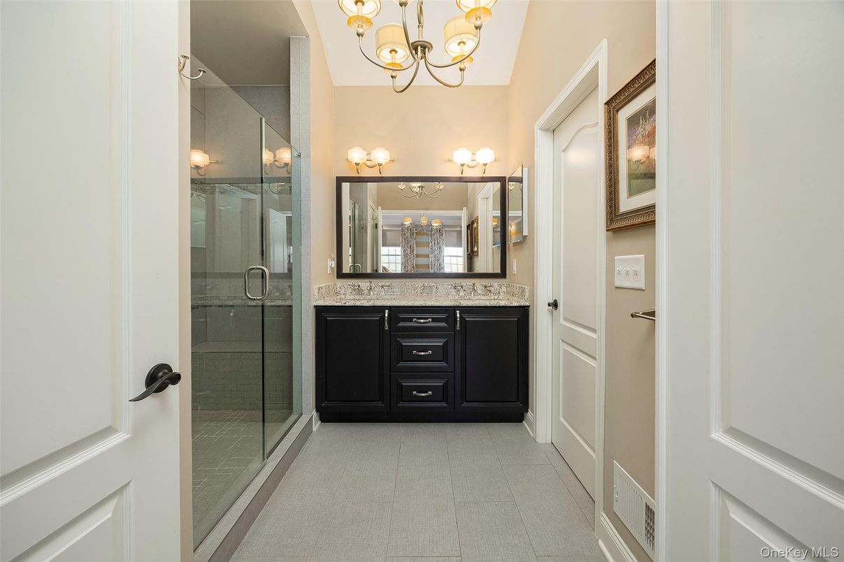 Bathroom, Chandelier, Glass Shower, Interior