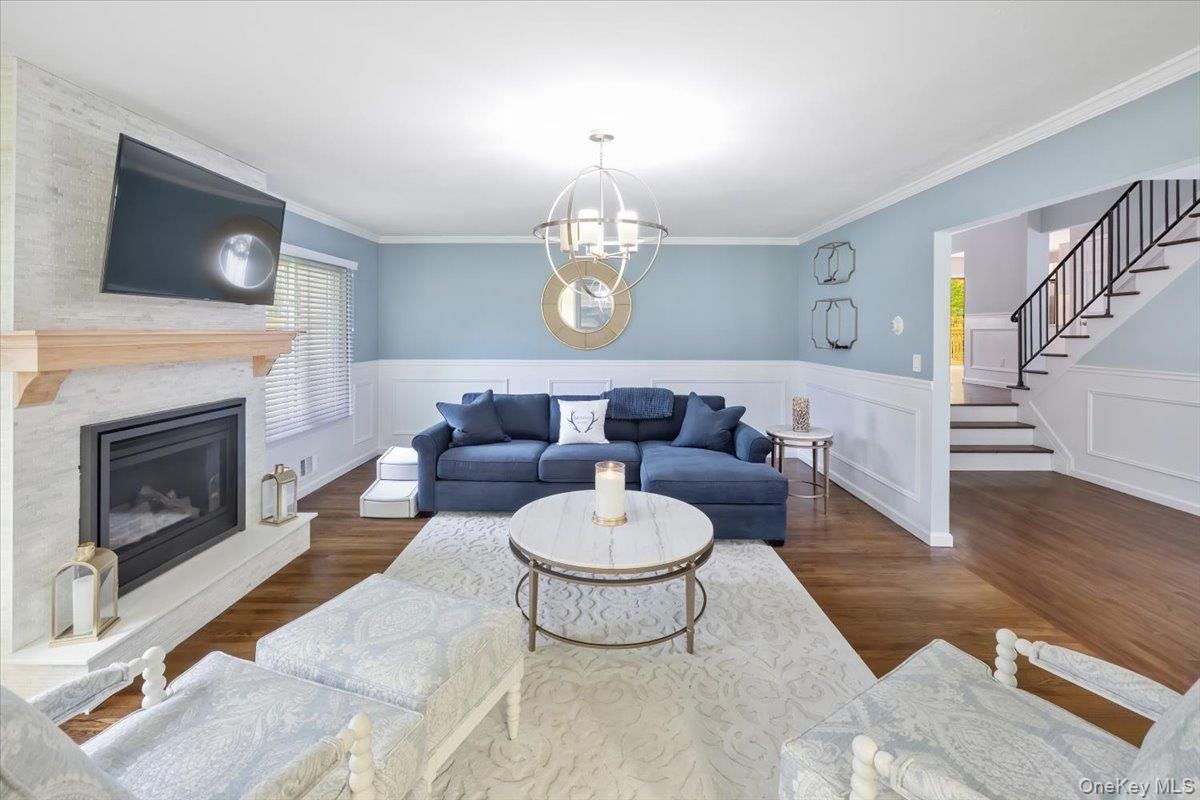 Fireplace, Interior, Living room, Pendant Lights, Wood Texture Flooring