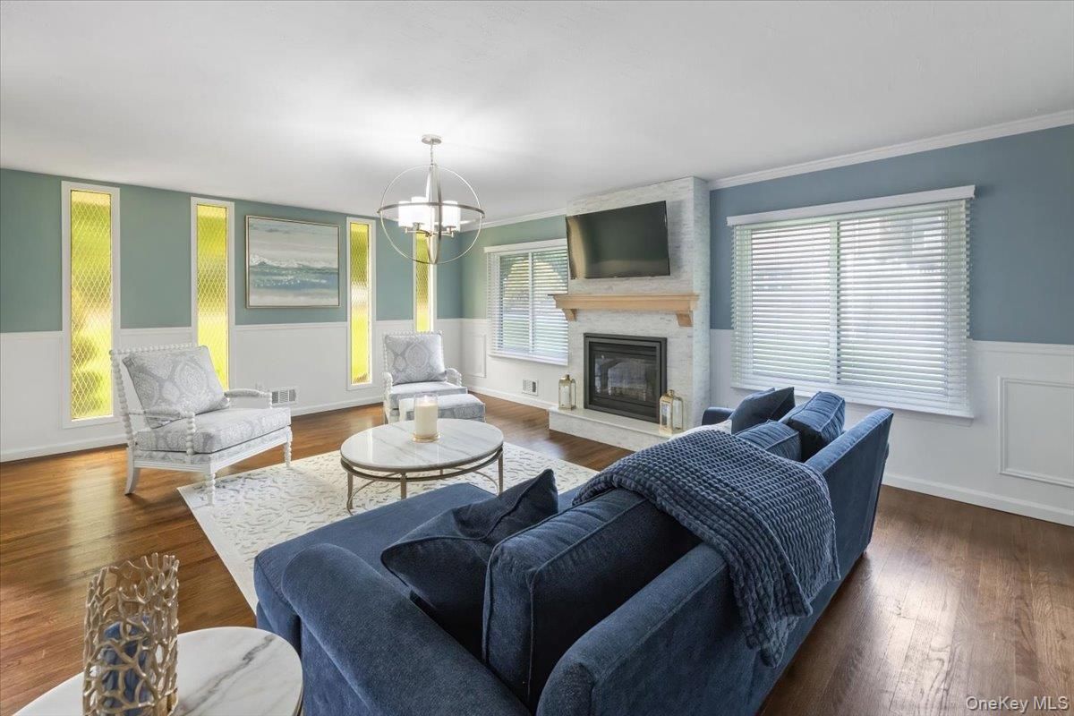 Fireplace, Interior, Living room, Pendant Lights, Wood Texture Flooring