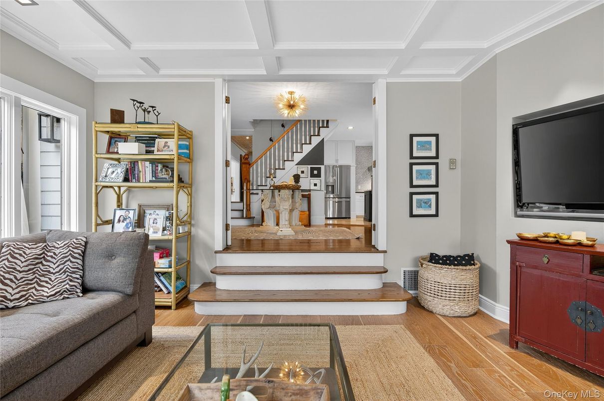 Chandelier, Interior, Kitchen, Recessed Lighting, Stainless Steel Appliances, Wood Texture Flooring