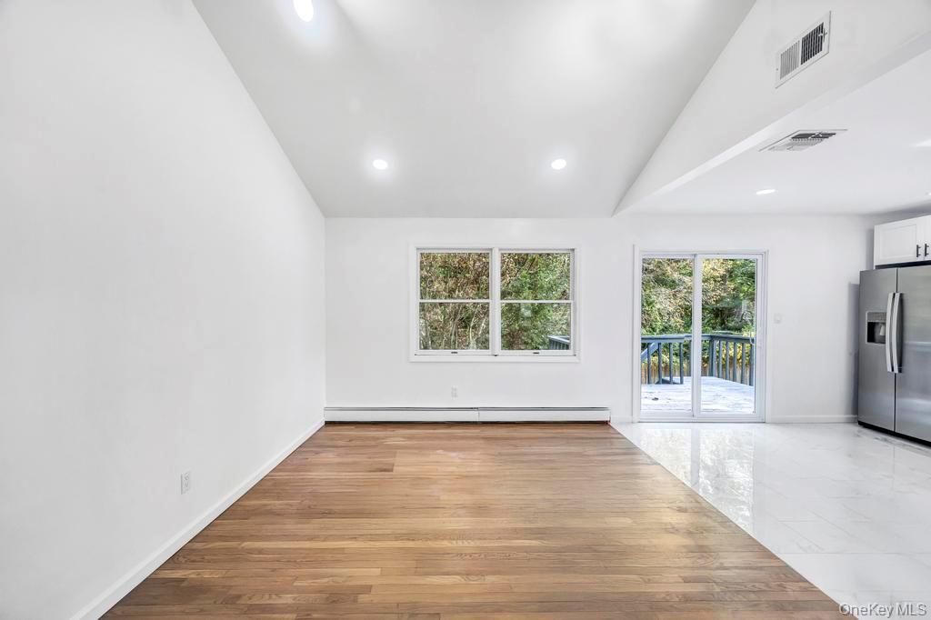 Empty room, Interior, Kitchen, Recessed Lighting, Wood Texture Flooring
