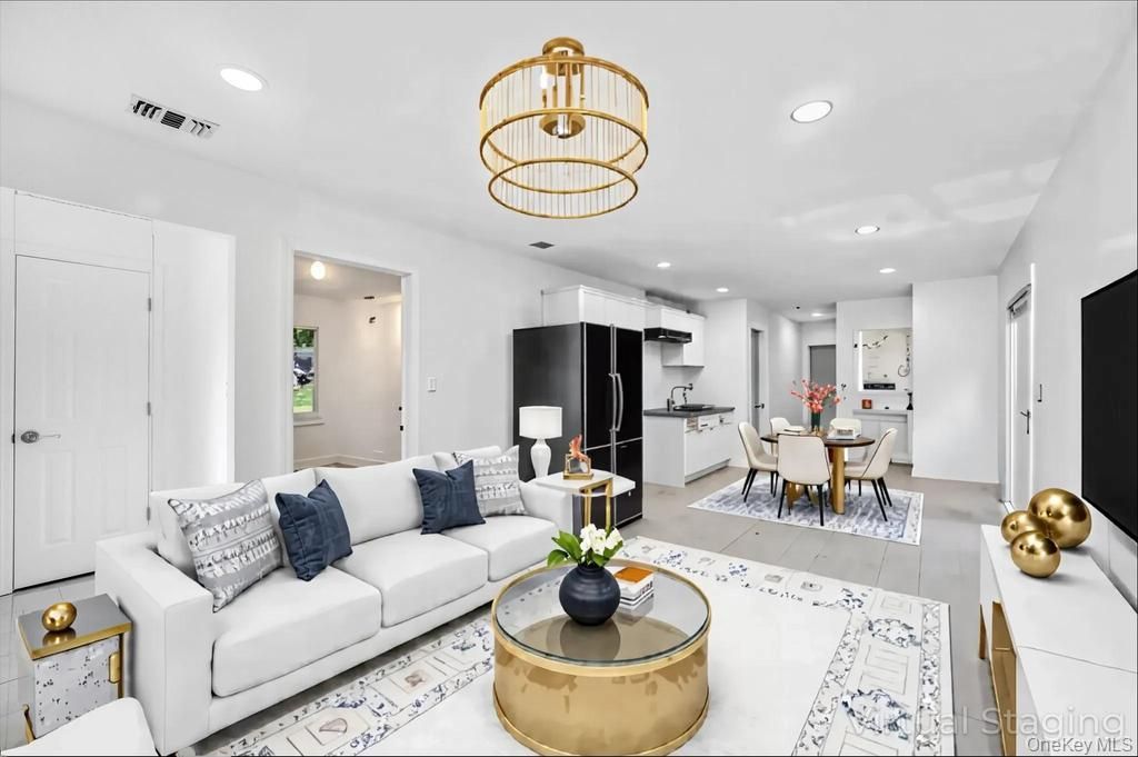 Dining room, Interior, Kitchen, Living room, Pendant Lights, Recessed Lighting, Wood Texture Flooring