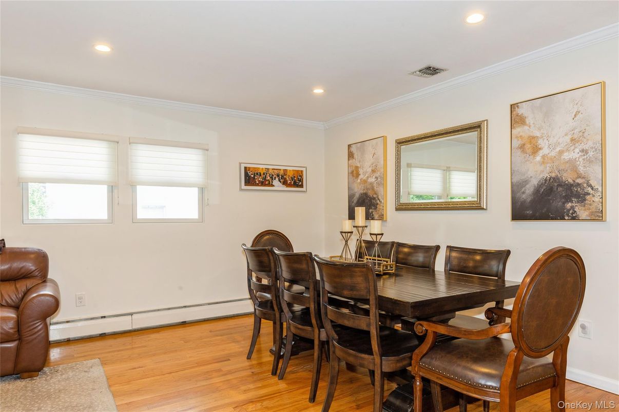 Dining room, Interior, Recessed Lighting, Wood Texture Flooring