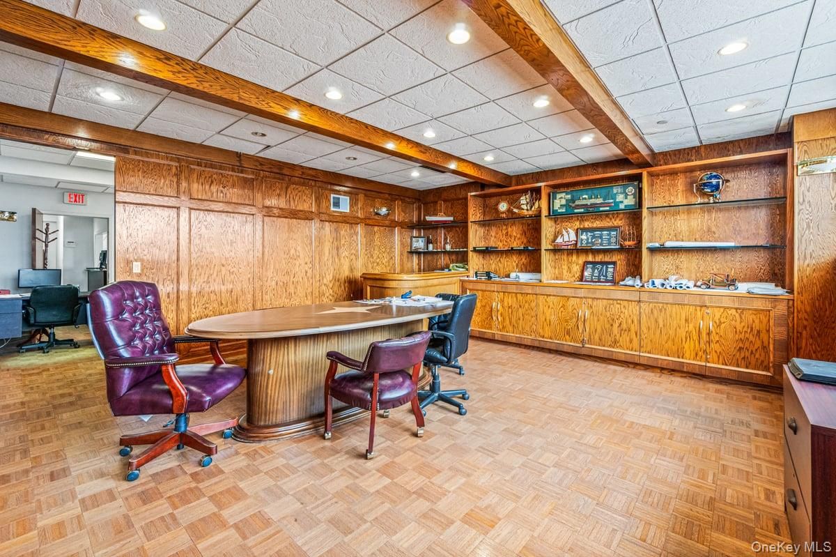 Home Office, Hot Tub, Interior, Recessed Lighting, Wooden Beams, Wood Texture Flooring, Wooden Walls