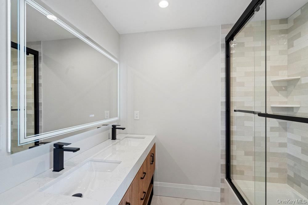 Bathroom, Dual Sink Vanities, Glass Shower, Interior, Recessed Lighting