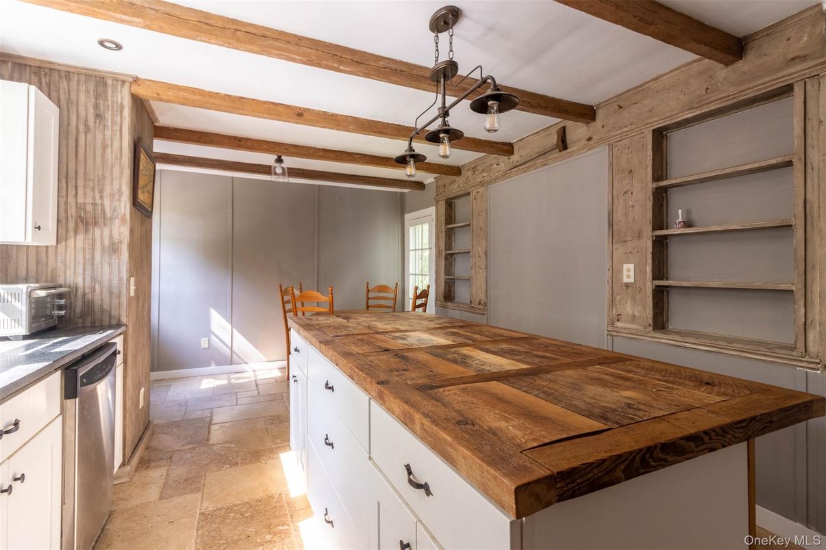 Interior, Kitchen, Pendant Lights, Recessed Lighting, Wooden Beams