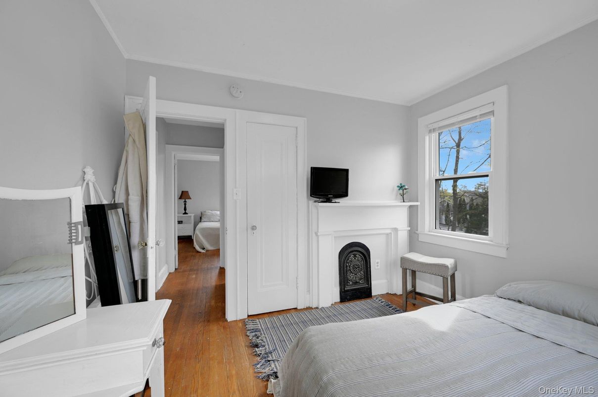 Bedroom, Fireplace, Interior, Wood Texture Flooring