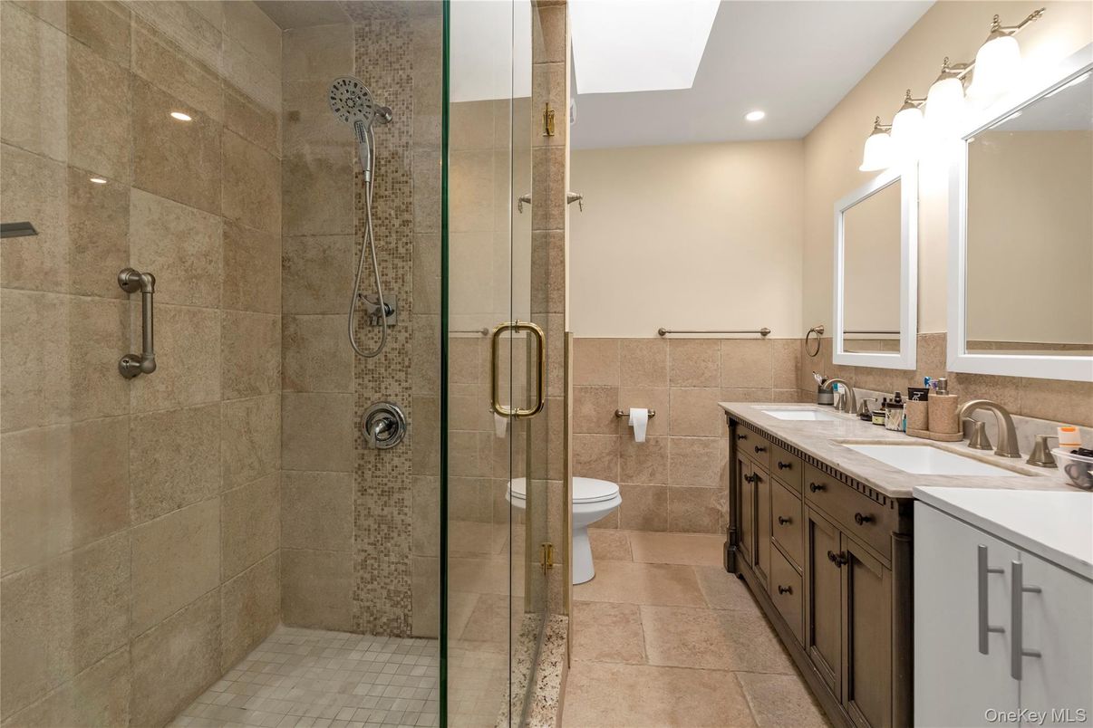 Bathroom, Dual Sink Vanities, Glass Shower, Interior, Recessed Lighting
