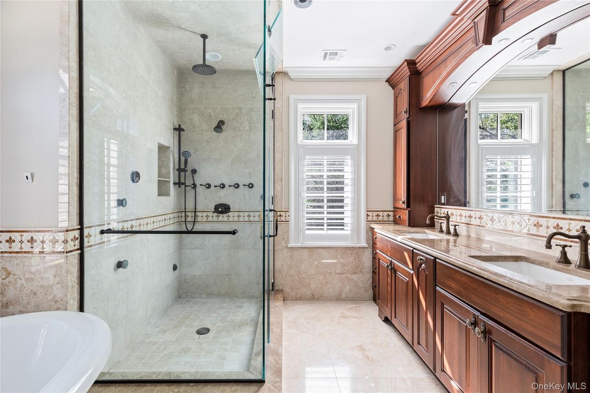 Bathroom, Dual Sink Vanities, Glass Shower, Interior, Recessed Lighting