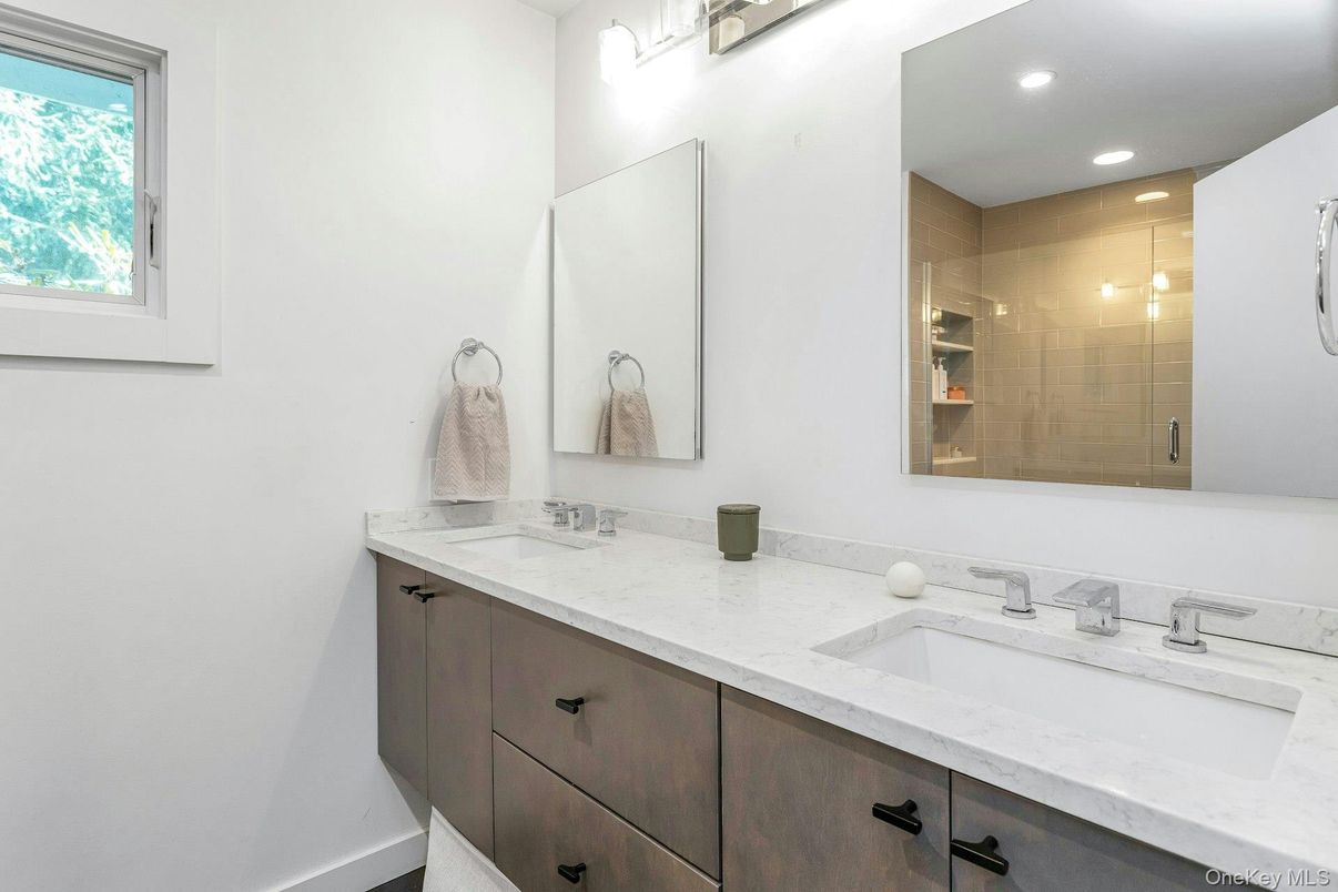 Bathroom, Dual Sink Vanities, Glass Shower, Interior, Recessed Lighting